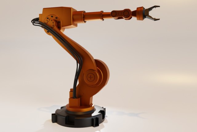 Robotic arm working on an automated production line
