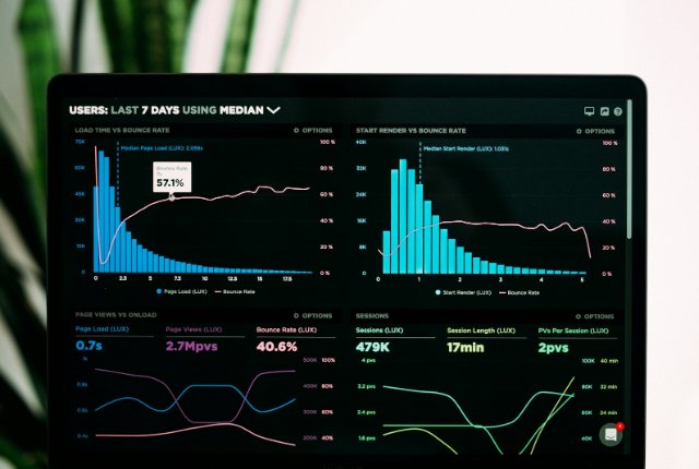 Performance analytics graphs on a laptop screen representing AI marketing attribution