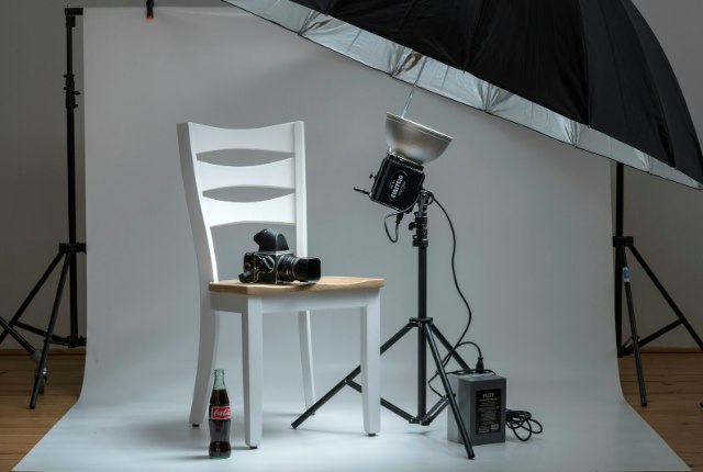 Product photography setup in a small studio