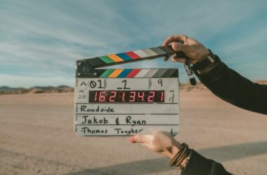 Film production camera representing AI generated performers in advertising