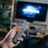 Television screen showing a streaming service interface in a living room